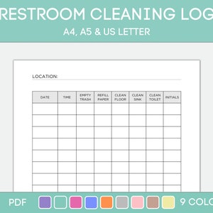 Printable Restroom Cleaning, Editable Cleaning Log,  Bathroom Cleaning Log, Bathroom Checklist, Restroom Checklist, Cleaning Checklist, PDF