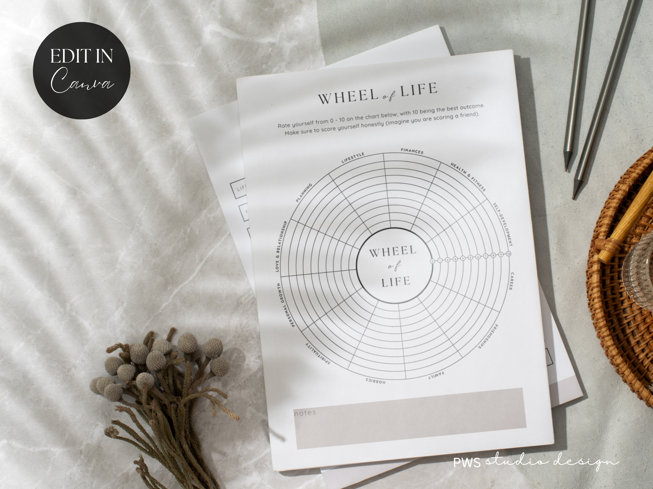 Wheel of Life Worksheets Printable Wheel of Life Kit Editable Goals ...