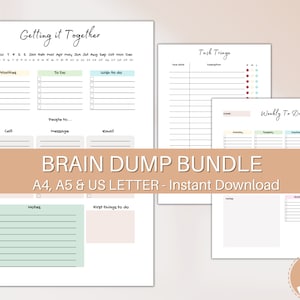 EDITIERBARE Brain Dump Bundle, To Do Liste druckbar, ADHD Tagesplaner, Prioritätenmatrix, Arbeitstag, Gedanken Organizer, PDF A4 A5 Brief