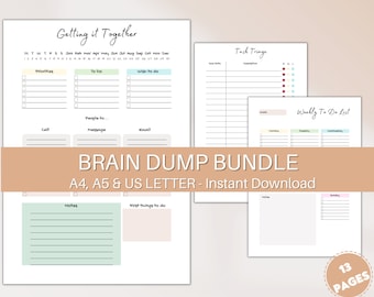 EDITABLE Brain Dump Bundle, To Do List Printable, ADHD Daily Planner, Priority Matrix, Work Day, Thoughts Organizer, PDF A4 A5 Letter