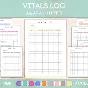 Vitals Log, Blood Pressure Sheet, Nursing Vitals Tracker, Vital Signs Template, PDF Instant Download