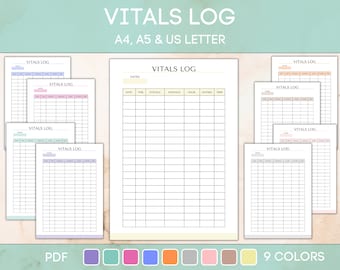 Vitals Log, Blood Pressure Sheet, Nursing Vitals Tracker, Vital Signs Template, PDF Instant Download