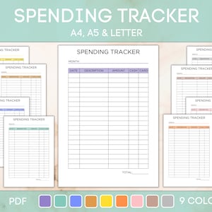 Spending Tracker Printable and Editable Canva Template Finance Planner Budget Log Expense Tracker Transaction Recorder