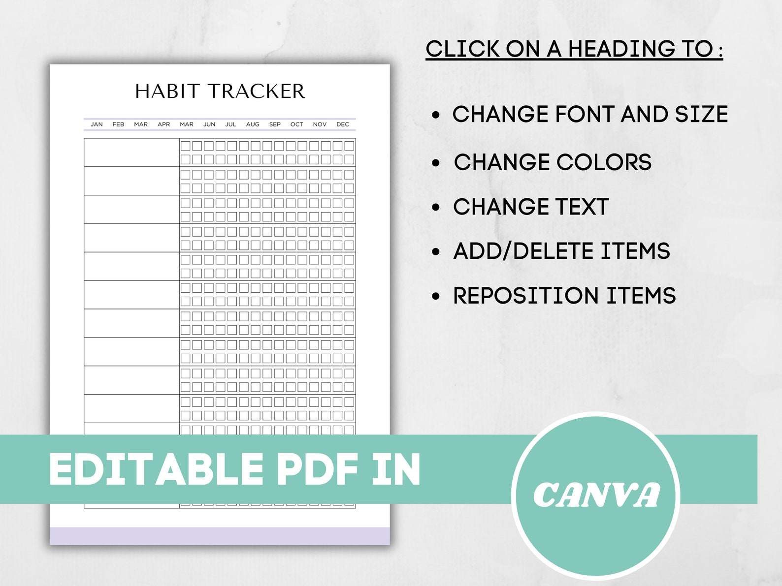 Printable Daliy Habit Tracker, Editable Everyday Habit Log ...