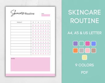 Printable Skincare Routine Template, Editable Self Care Tracker,  Beauty Journal,  A4 A5 LETTER PDF Instant Download