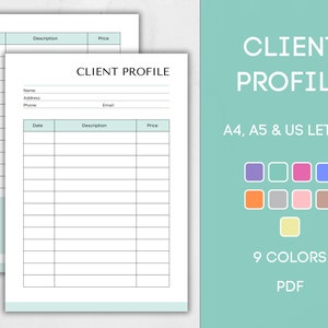 Printable Client Profile Template, Editable B2B Business Sheet, Customer Information Log, Info Sheet, Instant Download PDF