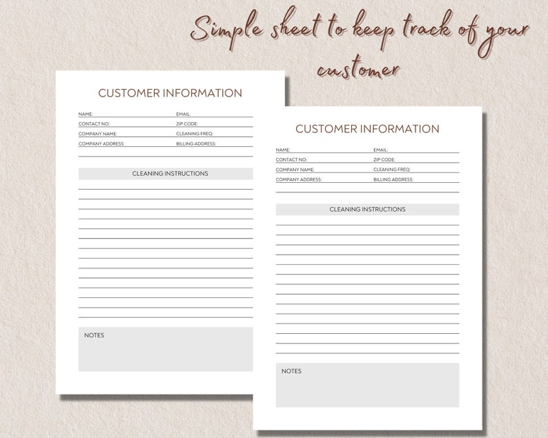 Printable and Editable Customer Information Sheet for Cleaning ...