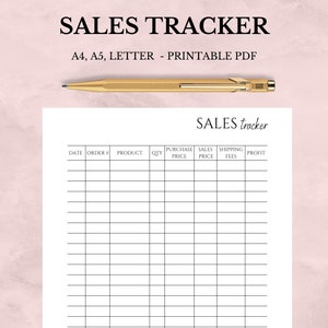 Seguimiento de ventas en línea imprimible y editable, pequeña empresa, revendedor, vendedor en línea, ventas en tienda, tamaño A4, A5, carta