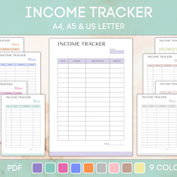 Income Tracker Printable, Editable Monthly Income, Tracker Income and Expense Log, Personal Finance Planner, Budget Planning PDF