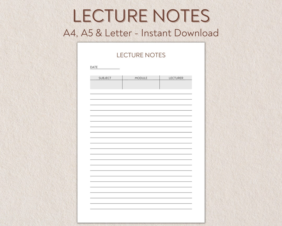 Lecture Notes Printable and Editable, Lined Notes, Note Taking ...