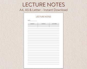 Hörbuchnotizen druckbare und bearbeitbare, linierte Notizen, Notizen, Universitätslogbuch, Collegeplaner, Studentenzubehör, Notizbuch, A4 A5 Letter