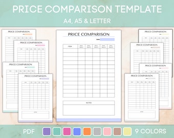 Price Comparison Template, Grocery Price Comparison Sheet, Price Book, Price Tracker, Price Comparison Planner, Printable, Editable PDF