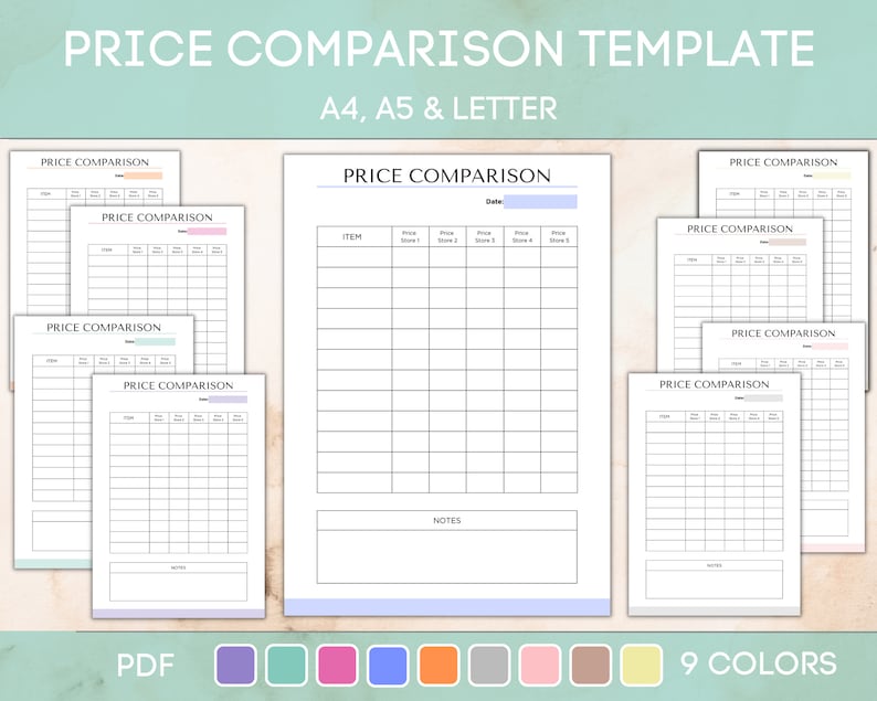Price Comparison Template, Grocery Price Comparison Sheet, Price Book ...
