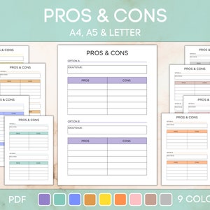 Printable and Editable Pros and Cons List, Make a Decision Aid Sheet, Decision List, Problem Solving Worksheet, PDF Instant Download