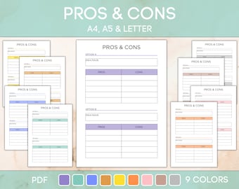 Printable and Editable Pros and Cons List, Make a Decision Aid Sheet, Decision List, Problem Solving Worksheet, PDF Instant Download