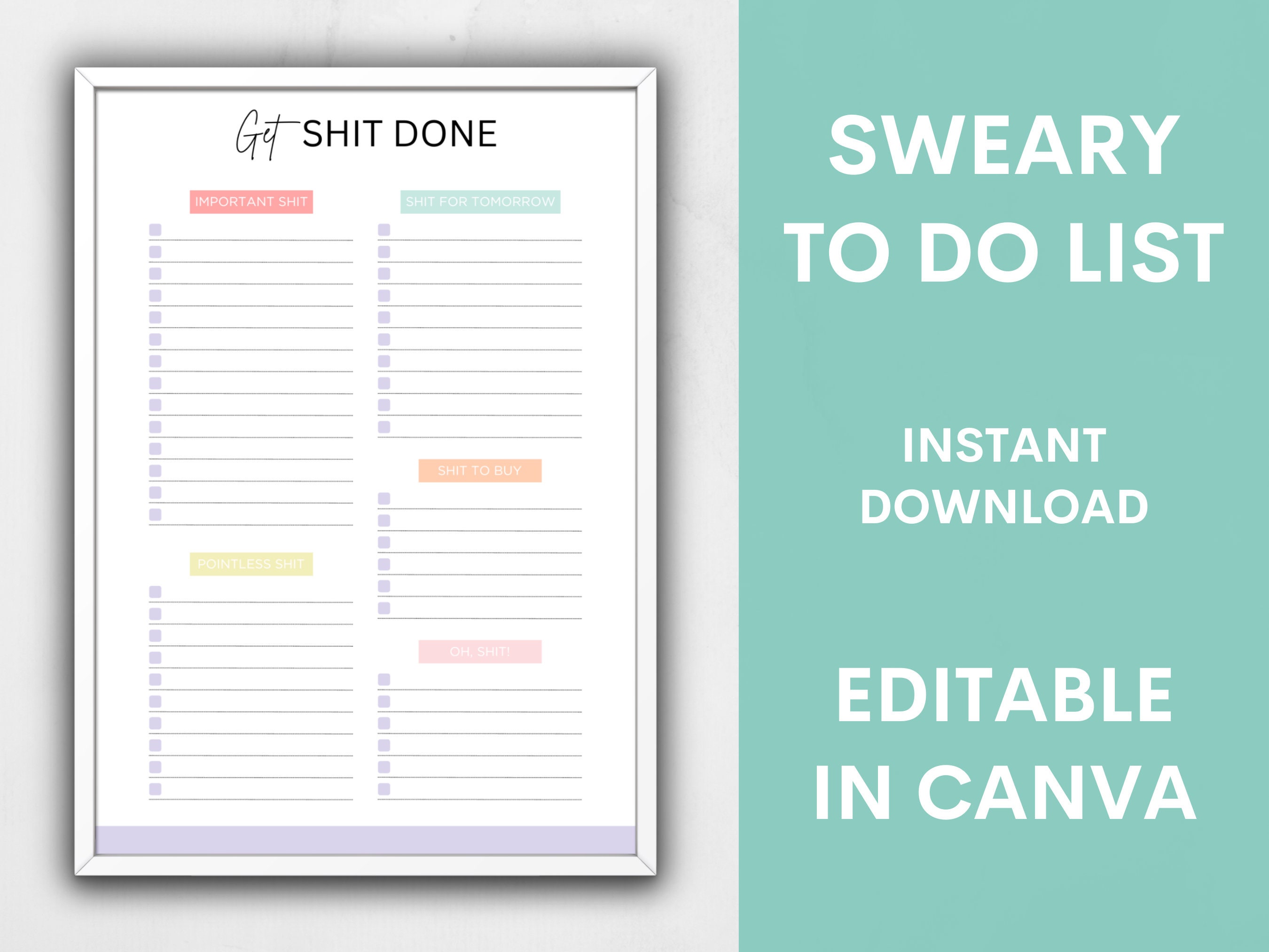 Sweary to Do List Editable and Printable, Shit to Do Template, Daily ...
