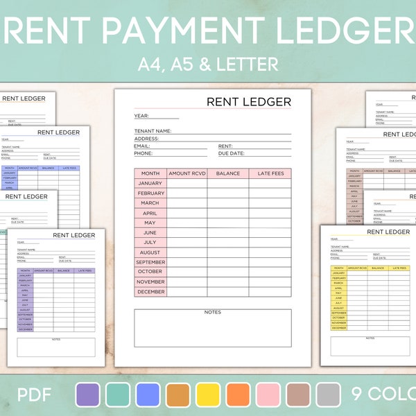 Rent Payment Ledger Printable, Tenant Log, Tenant Payment Tracker, Monthly Rent Payments, Landlord Ledger, PDF