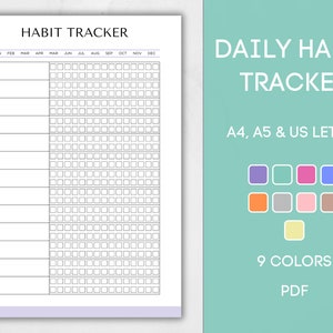 Printable Daliy Habit Tracker, Editable Everyday Habit Log, Minimalistic Daily Habit Tracker, PDF Instant Download