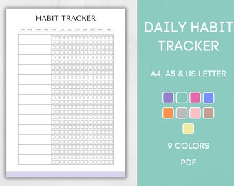 Printable Daliy Habit Tracker, Editable Everyday Habit Log, Minimalistic Daily Habit Tracker, PDF Instant Download