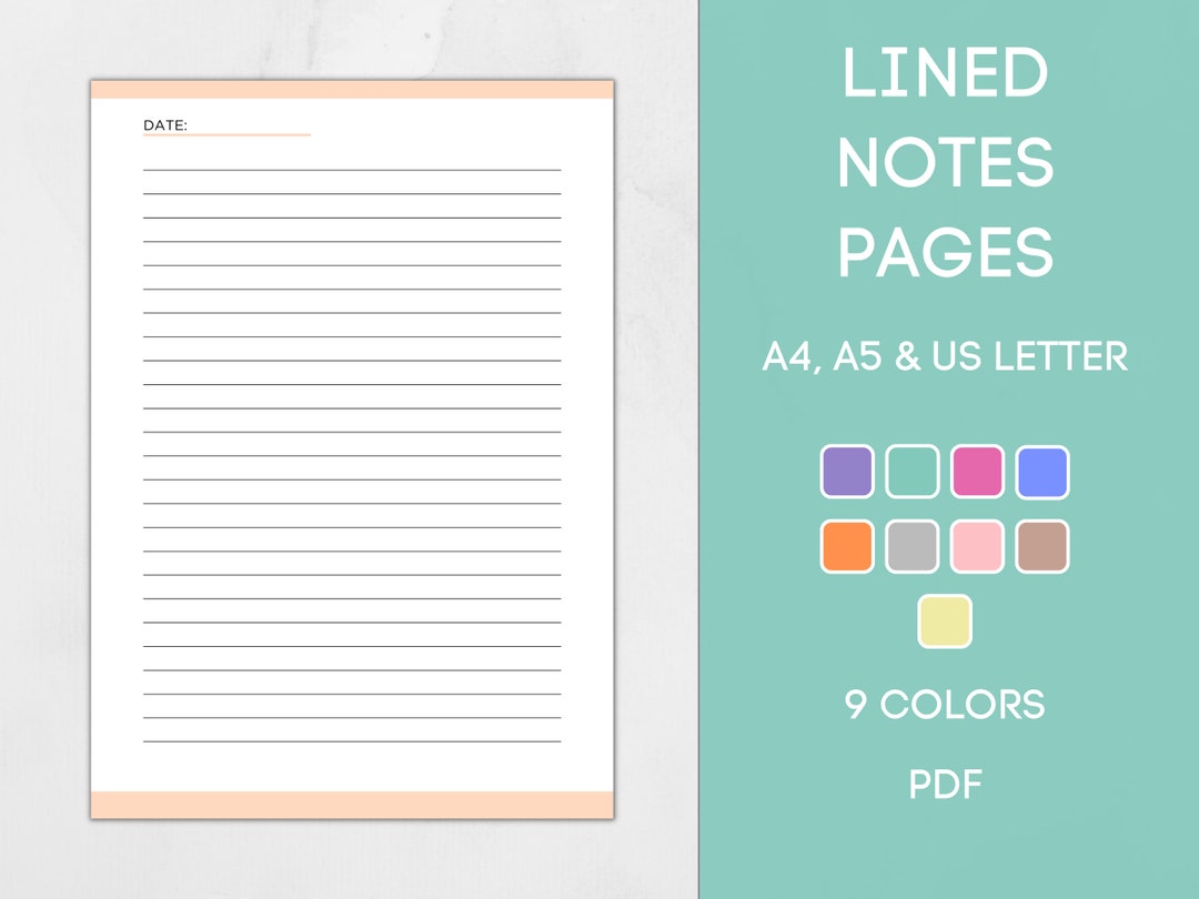 Notes Page Printable, Lined Notes Template, Note Taking, Writing Paper ...