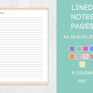 Notes Page Printable, Lined Notes Template, Note Taking, Writing Paper, Notes Planner Insert