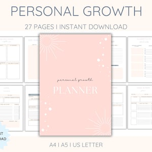 Personal Growth Planner Printable and Editable, Digital Self-Development Journal, Manifestation Planner, Mental Health, Mindfulness Journal