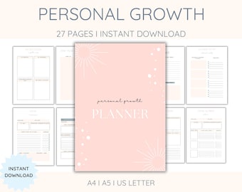 Persoonlijke groeiplanner afdrukbaar en bewerkbaar, digitaal zelfontwikkelingsdagboek, manifestatieplanner, geestelijke gezondheid, mindfulnessdagboek