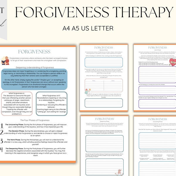 Forgiveness Therapy Worksheets Self Love Template Self Growth Healing Therapy CBT Mental Health Therapy Emotional Healing Therapy