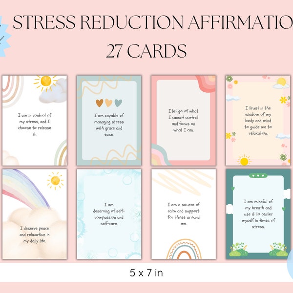 Stress Reduction Affirmation Cards Stress Statements Cards Positive Affirmations Stress Relief Anxiety Best Techniques Therapy Office Decor