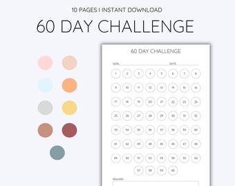 60 Day Challenge, Goal Setting, Progress Tracker, Habit Forming, Printable & Fillable PDF, Instant Download
