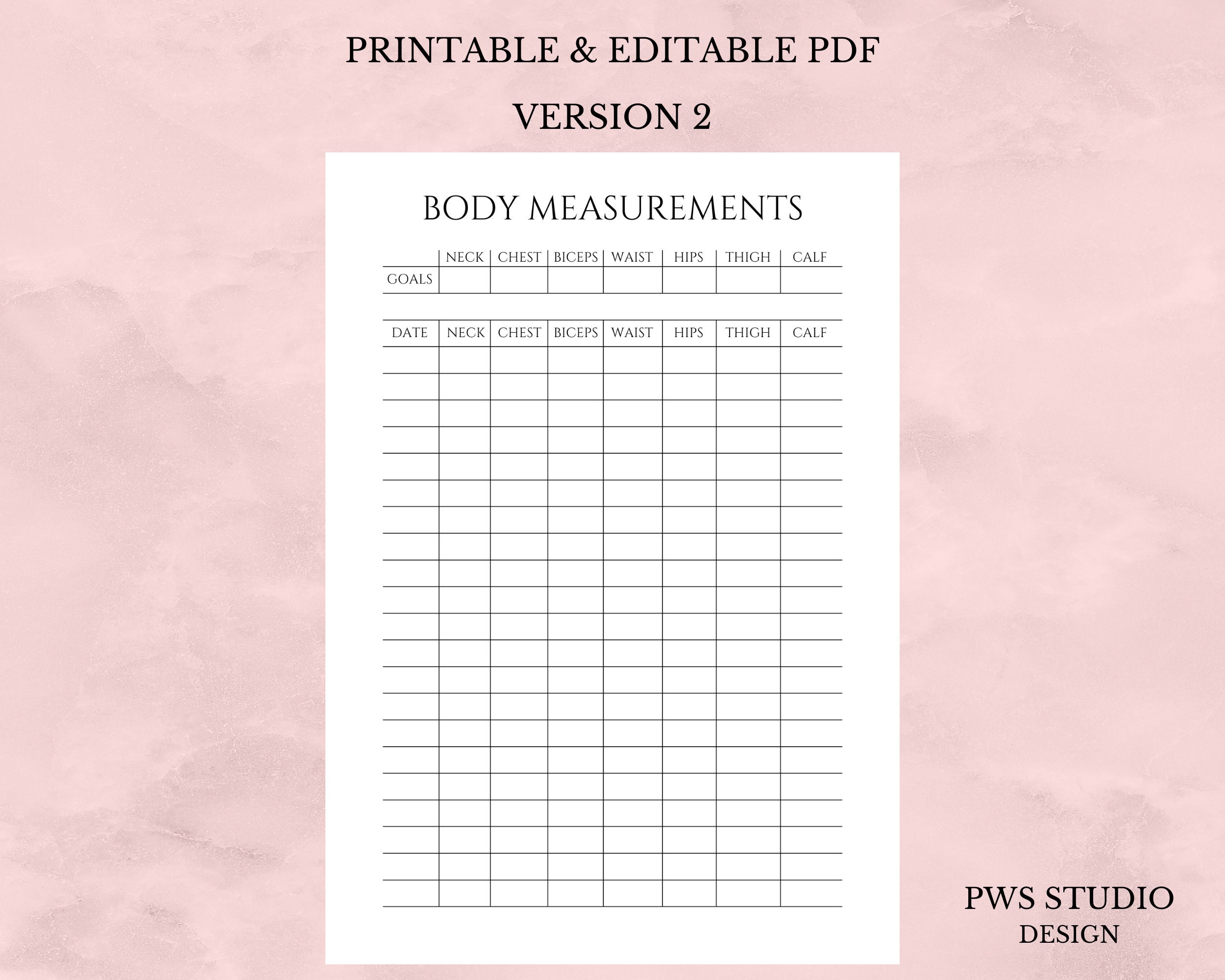 Body Measurement Tracker Printable and Editable, Weight Loss Planner ...