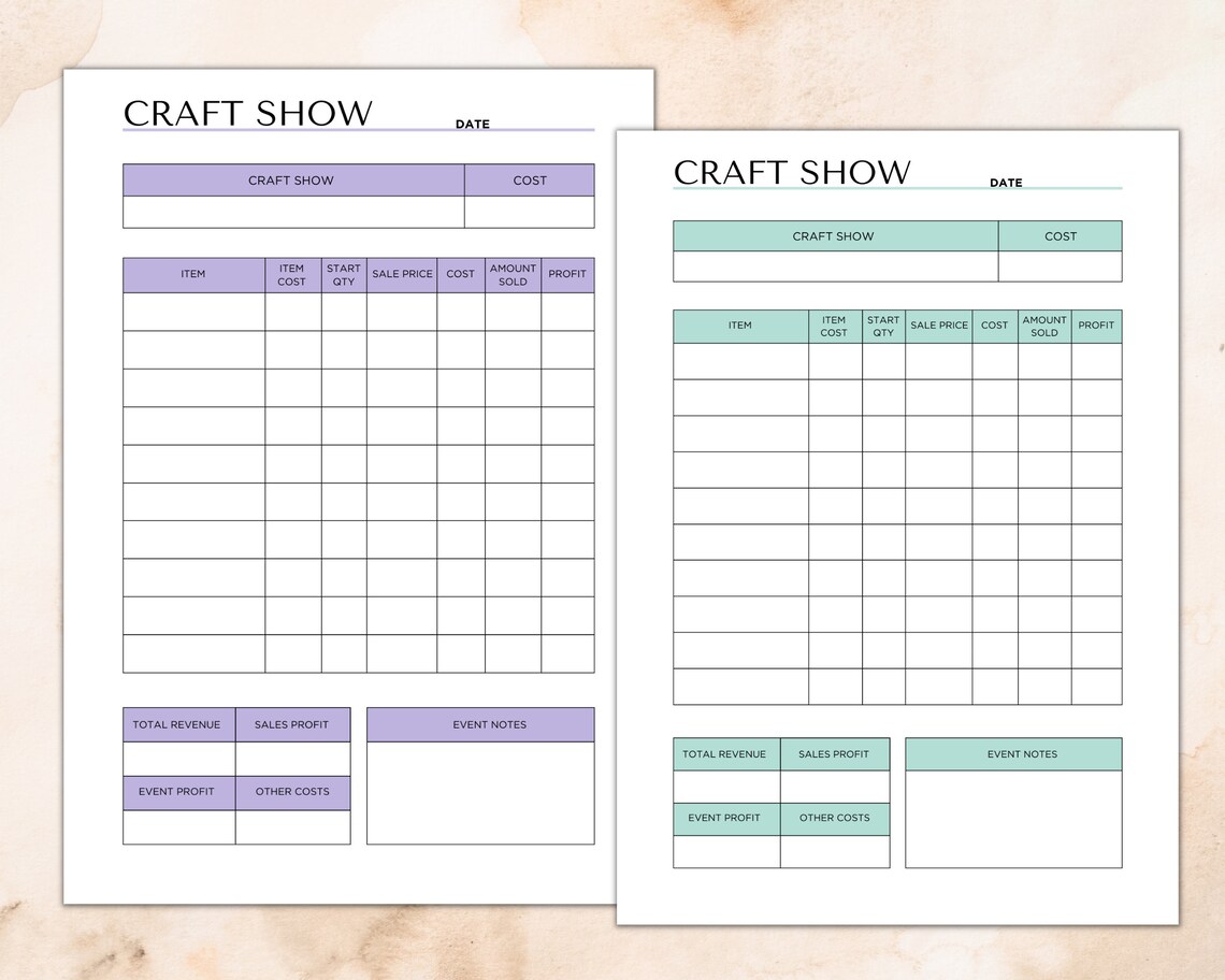 Editable and Printable Craft Show Tracker, Craft Fair Log, Market Stall ...