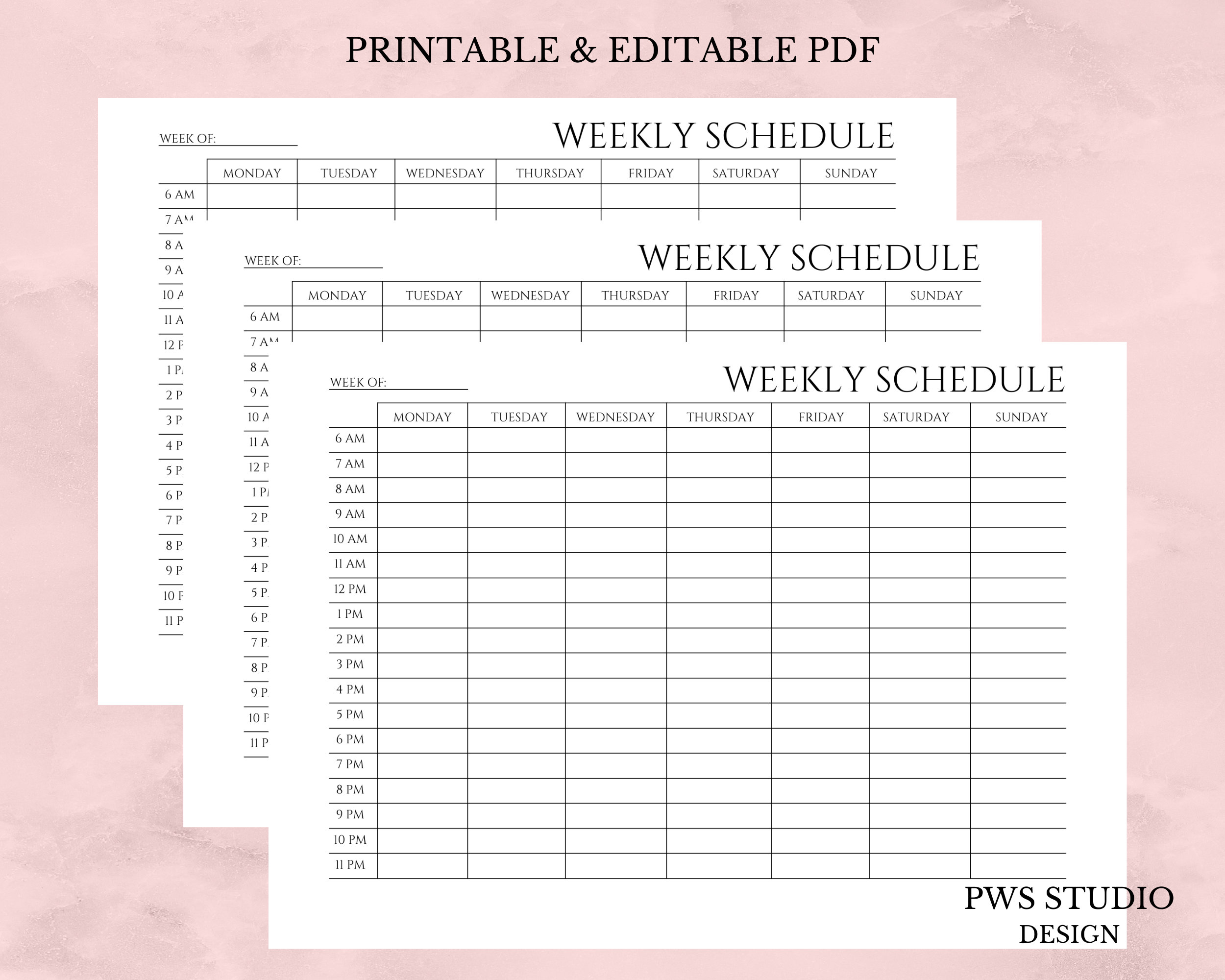Hourly Weekly Schedule Landscape Printable, Weekly Planner, Printable ...
