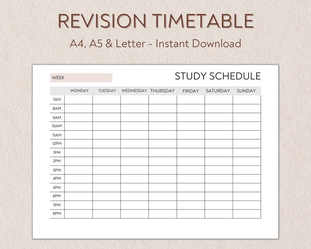 Revision Timetable Printable Set Study Schedule Weekly Timetable Revision Timetable Printable Set Study Schedule Weekly Timetable