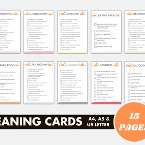 Room by Room Cleaning Cards, Printable Family & Kids Cleaning Checklist, Cleaning Schedule Planner, Cleaning Tracker template,  PDF