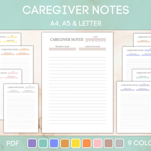 Editable and Printable Caregiver Notes, Caregiver Sheet, Notes for carers, Elderly Care, Special Needs Care notes, Home Health Care Notepad