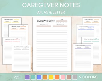 Editable and Printable Caregiver Notes, Caregiver Sheet, Notes for carers, Elderly Care, Special Needs Care notes, Home Health Care Notepad