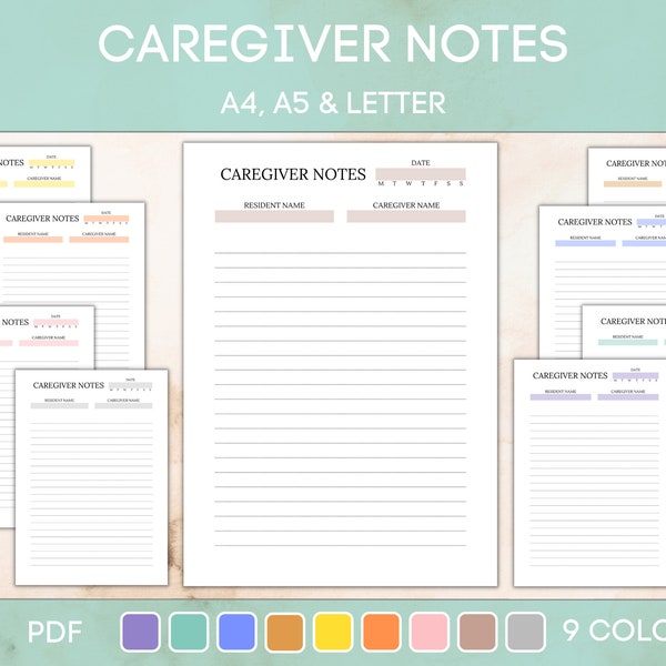 Editable and Printable Caregiver Notes, Caregiver Sheet, Notes for carers, Elderly Care, Special Needs Care notes, Home Health Care Notepad