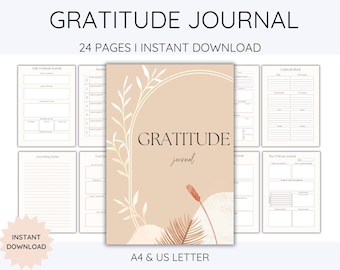 Gratitude Journal Printable and Editable! Mindfulness Log, Gratitude Templates, Self Care Planner, Daily Thankfulness Diary