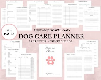 Dog Care Journal Printable and Editable, Pet Planner, Best Friend Essential Kit, A4 Letter PDF
