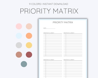 Priority Matrix Printable, Decision Matrix, Eisenhower Matrix, My Priorities Planner, Task Organizer, Daily Task Planner, Action Plan