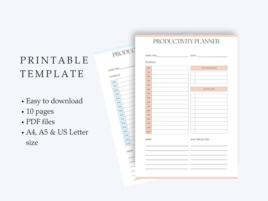 Daily Productivity Planner Printable and Editable, Daily Schedule ...