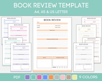 Printable Book Review Template, Simple Book Review Editable, Book Journal, Instant Download PDF, Reading Log