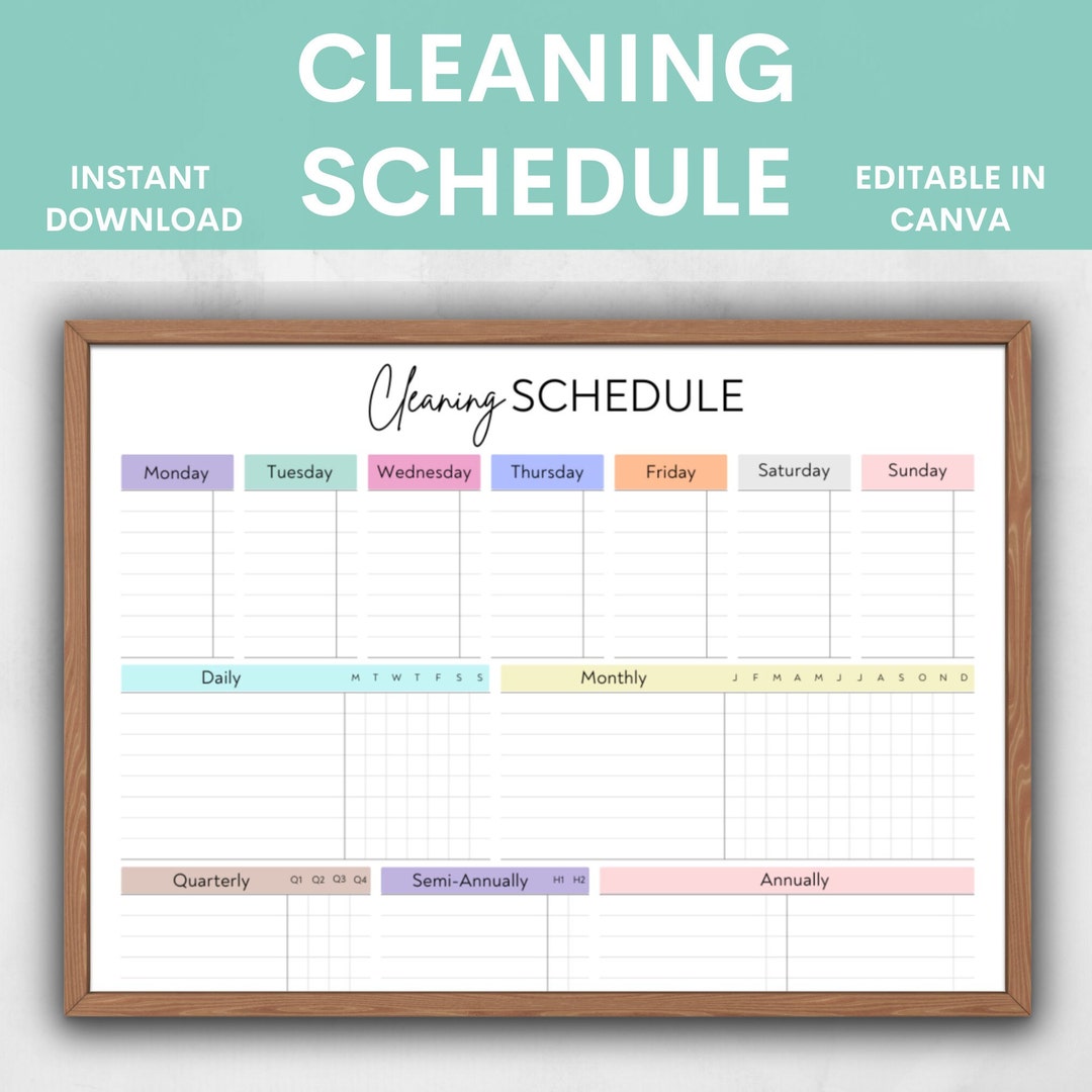 Printable Cleaning Schedule Planner Editable Household Chores Checklist ...