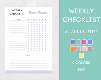 Printable Weekly Checklist, Editable Weekly Planner, Weekly To Do List, Daily To Do List, Daily Checklist, Work Checklist, PDF