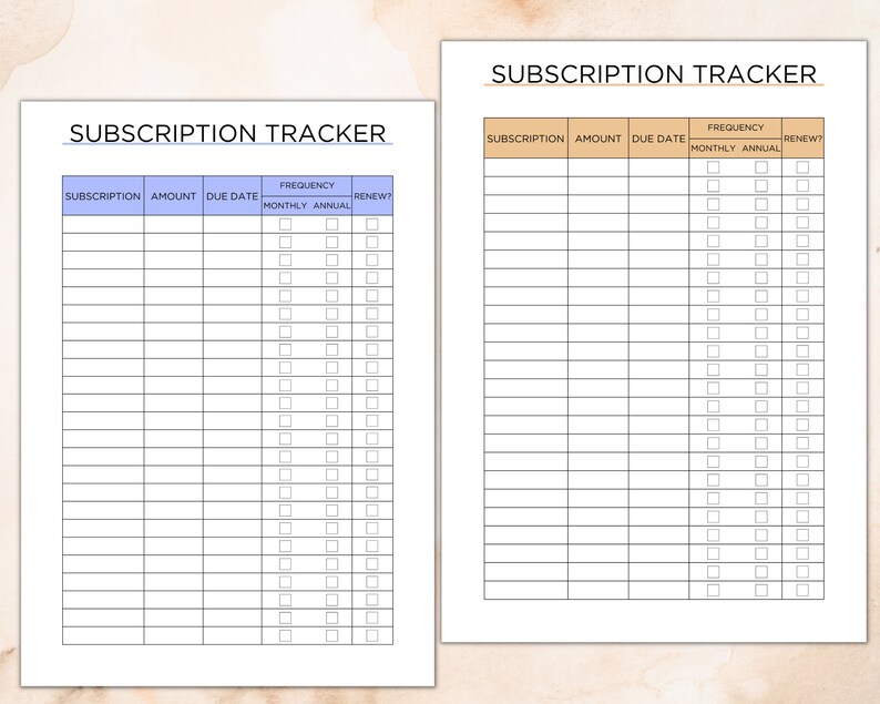Subscription Left Editable Subscription Tracker, Membership Log, Accounts Sheet ...
