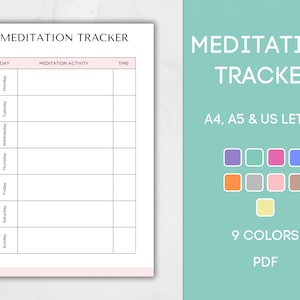 Printable Meditation Tracker, Editable Weekly Tracker, Mindset Sheet, Wellness Tracker, Minimalist Meditation, PDF Instant Download