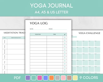 Printable Yoga Journal, Editable Yoga Log, Fitness Planner, Wellness Journal, Yoga Practice Log, Yoga Workout Plan, Instant Download, PDF