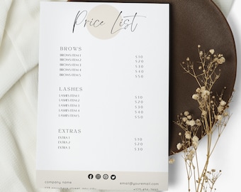 Modello di listino prezzi Listino prezzi modificabile Canva Listino prezzi salone di bellezza Scheda prezzi salone Listino prezzi Boho Guida prezzi stampabile 5x7 I 8x10