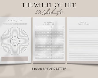 Wheel of Life Worksheets Printable Wheel of Life Kit Editable Goals Planner Life Balance Wheel Life Goals Self-Reflection
